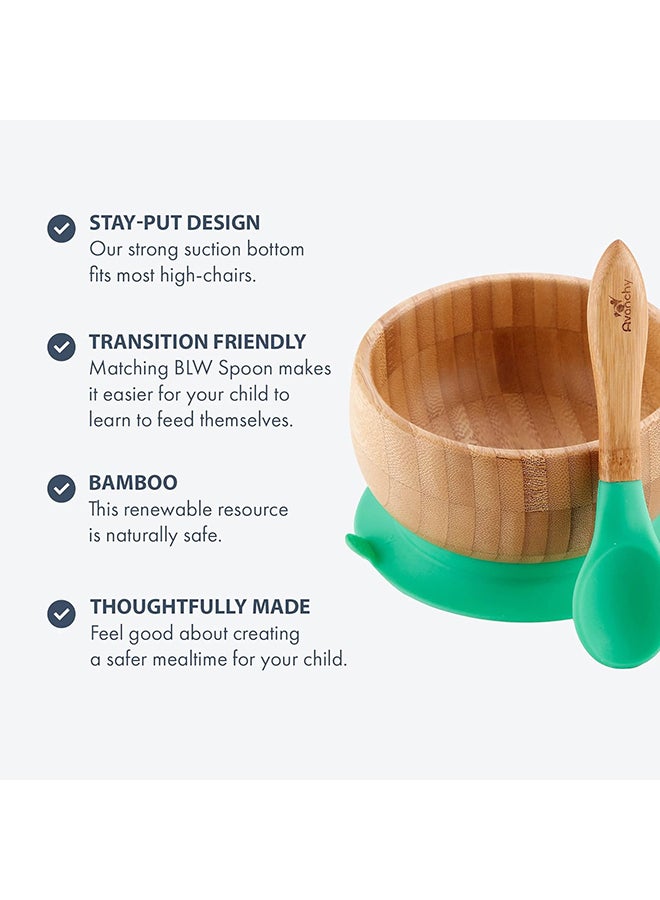 Baby Bamboo Stay Put Suction Bowl With Spoon - Brown/Green