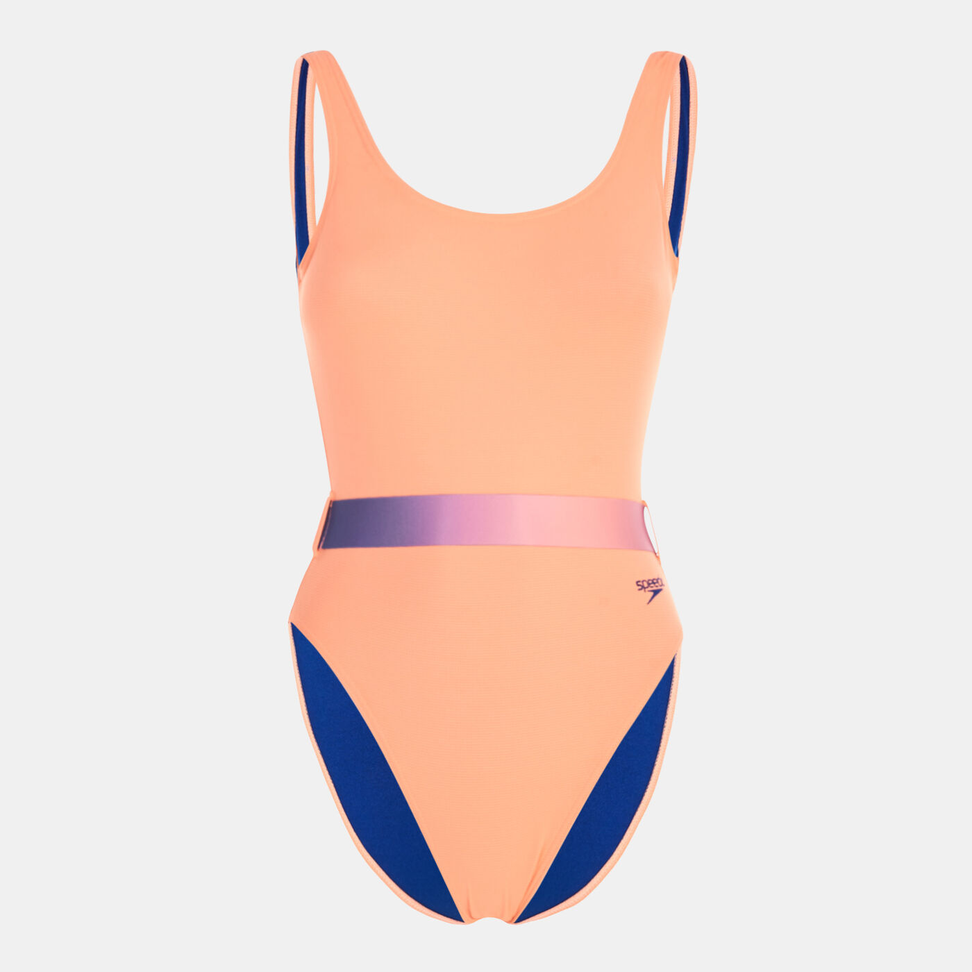 Women's Belted Deep U-Back One-Piece Swimsuit