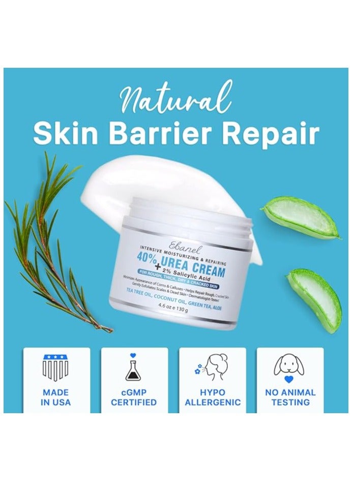 Ebanel Urea Cream 40% plus Salicylic Acid 2%, Dry Cracked Feet Heels Knees Elbows Hands Repair Treatment(130g)