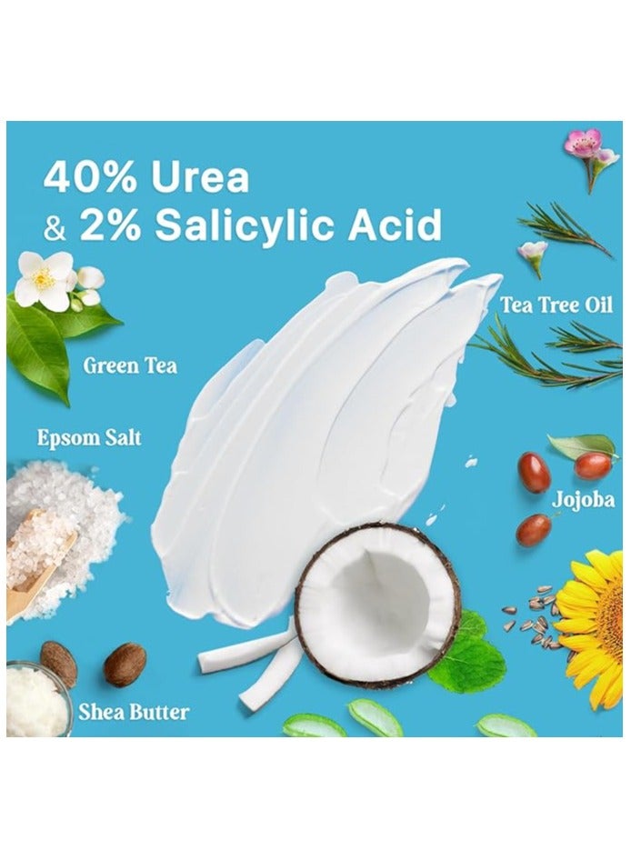 Ebanel Urea Cream 40% plus Salicylic Acid 2%, Dry Cracked Feet Heels Knees Elbows Hands Repair Treatment(130g)