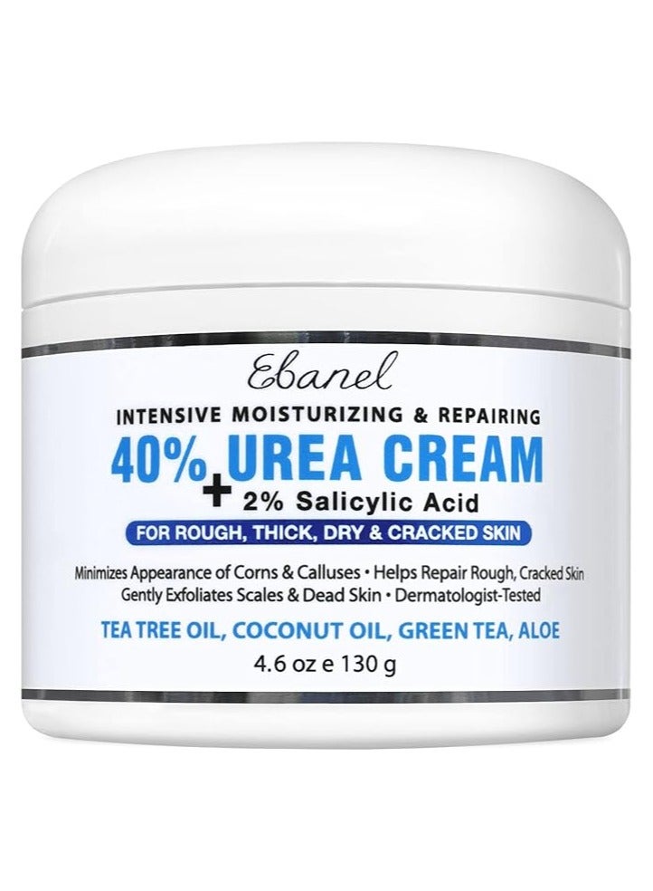 Ebanel Urea Cream 40% plus Salicylic Acid 2%, Dry Cracked Feet Heels Knees Elbows Hands Repair Treatment(130g)