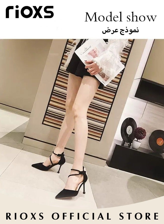 Women's Closed Pointed Toe Slip On Backless Sandals Pump Stiletto Slides Shoes for Wedding Party or Dating