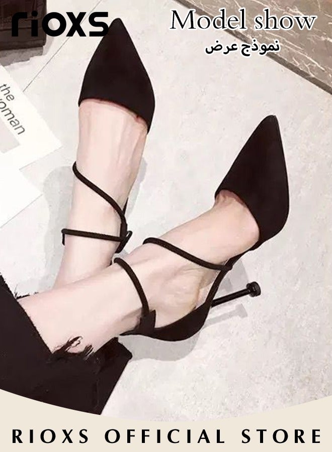 Women's Closed Pointed Toe Slip On Backless Sandals Pump Stiletto Slides Shoes for Wedding Party or Dating