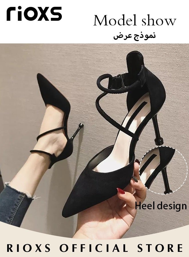 Women's Closed Pointed Toe Slip On Backless Sandals Pump Stiletto Slides Shoes for Wedding Party or Dating