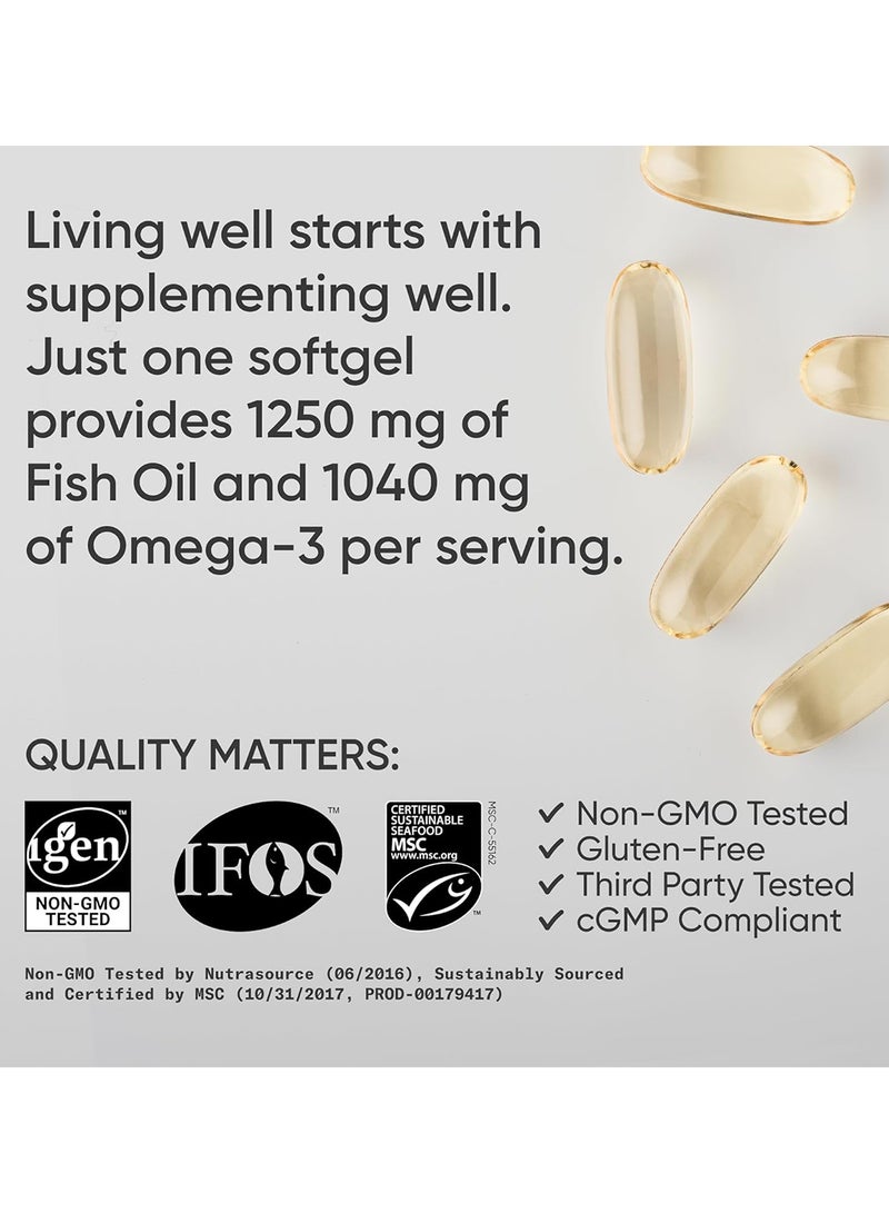 Triple Strength Omega-3 Fish Oil 1250mg Dietary Supplement - 30 Softgels