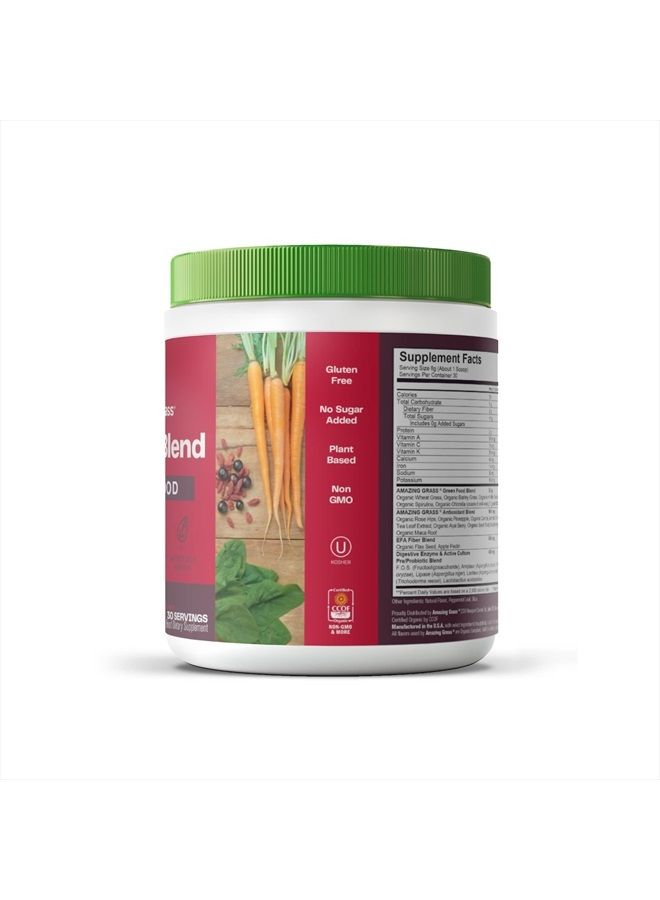 Greens Blend Superfood Powder Smoothie Mix with Organic Spirulina, Chlorella, Beet Root, Digestive Enzymes, Prebiotics And Probiotics, Berry - 30 Servings