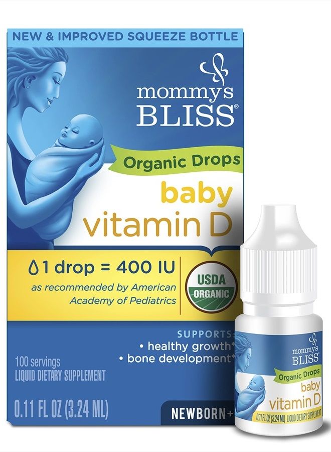 Organic Baby Vitamin D Drops Promotes Healthy Growth and Bone Development Age Newborn+, 0.11 Fl Oz - 100 Servings