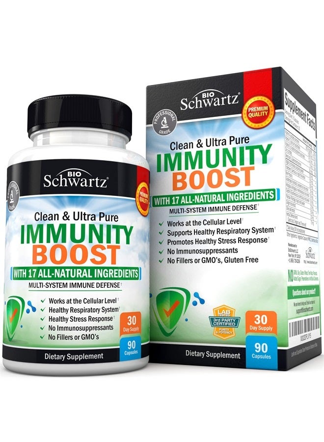 Immune Support Supplement with Vitamin C 1000mg Zinc Elderberry Extract Ginger Root Beta Carotenes, Immunity Boost for Adults, Natural Immune Defense Antioxidant Vitamins by BioSchwartz, 90 Capsules