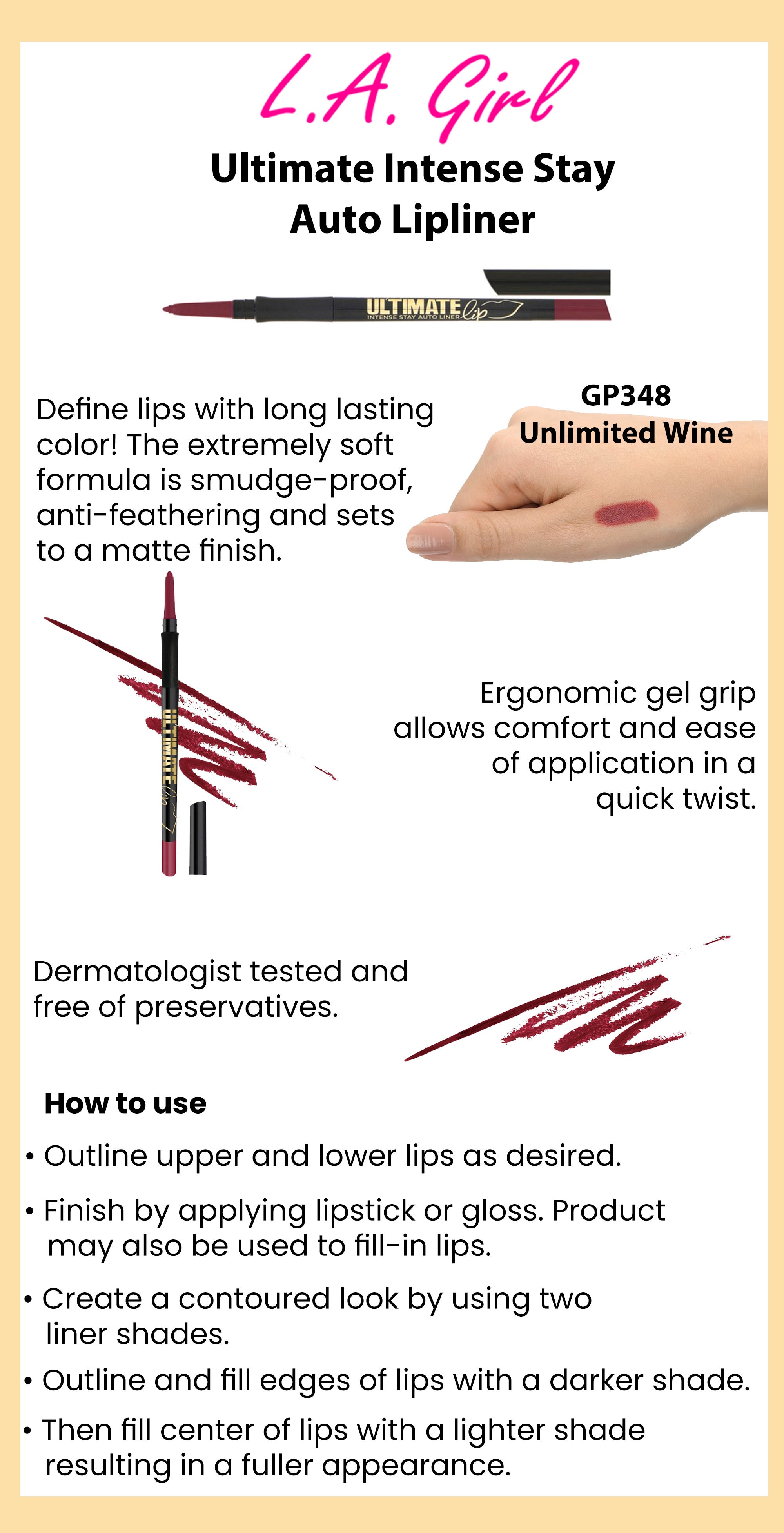 Ultimate Intense Stay Auto Lip Liner GP348 Unlimited Wine