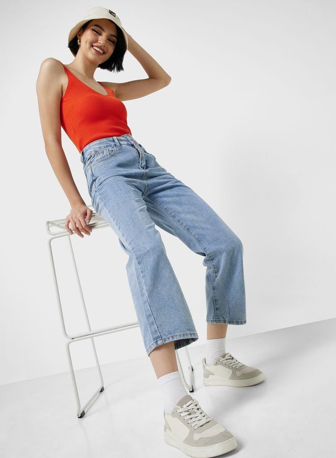 Overlap Waist Cropped Jeans