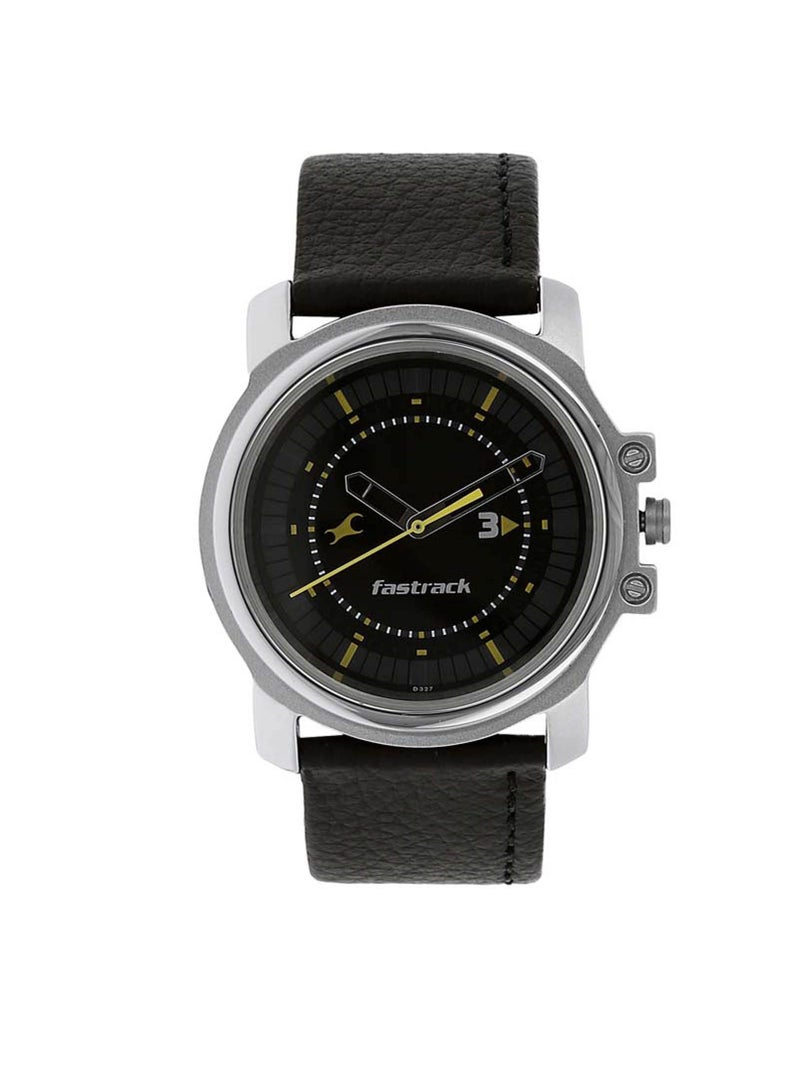 Fastrack Quartz Analog Black Dial Leather Strap Watch for Guys