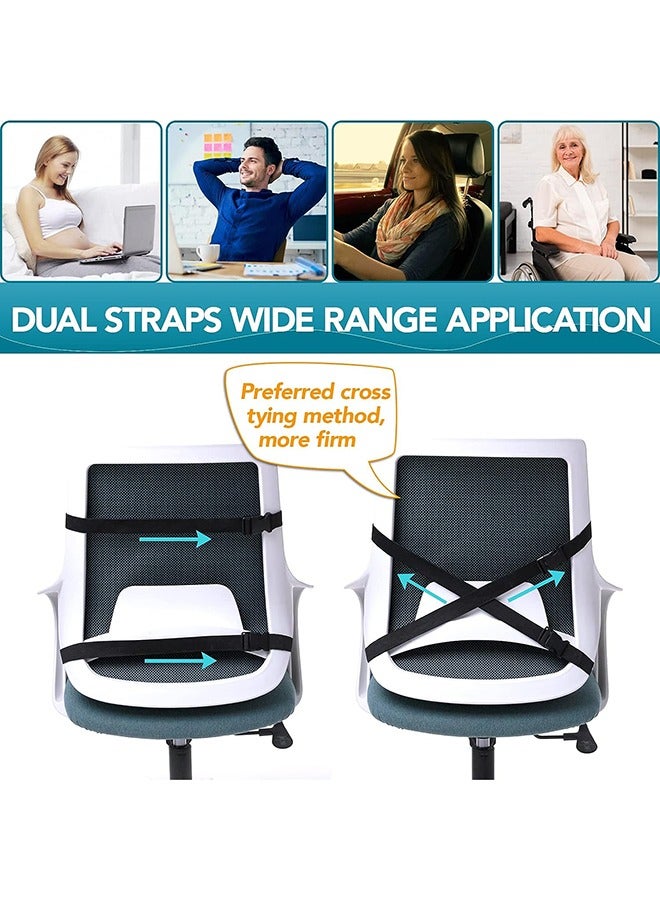 Lumbar Support Pillow for Office Chair Memory Foam Back Cushion for Back Pain Relief Improve Posture Large Back Pillow for Car, Computer Chair, Recliner Breathable Mesh Cover Double Adjustable Straps