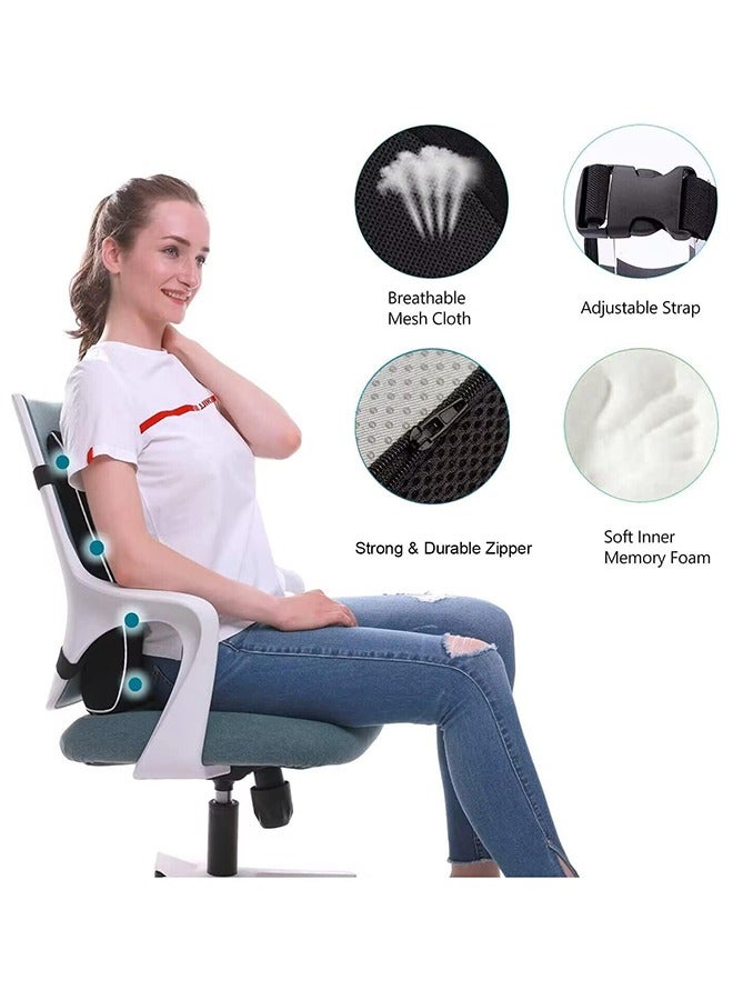 Lumbar Support Pillow for Office Chair Memory Foam Back Cushion for Back Pain Relief Improve Posture Large Back Pillow for Car, Computer Chair, Recliner Breathable Mesh Cover Double Adjustable Straps