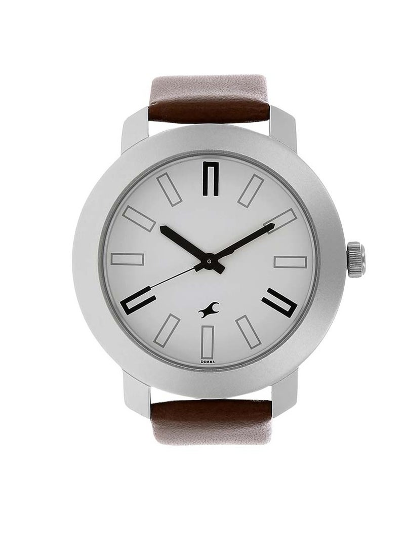 Fastrack Quartz Analog White Dial Leather Strap Watch for Guys