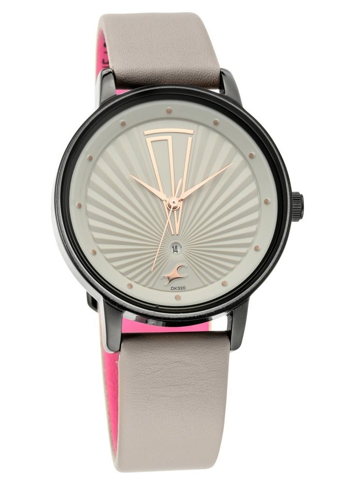 Fastrack Ruffles Quartz Analog with Date Grey Dial Leather Strap Watch for Girls