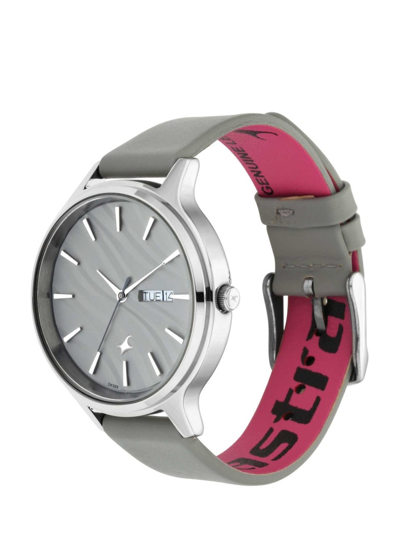 Fastrack Ruffles Quartz Analog with Day and Date Grey Dial Leather Strap Watch for Girls