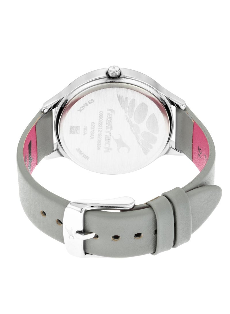 Fastrack Ruffles Quartz Analog with Day and Date Grey Dial Leather Strap Watch for Girls