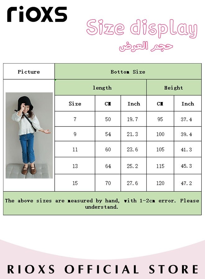 Girls Casual Elastic Waist Denim Pants, Fashionable Bell Bottom Pants, Comfortable Cotton Flared Jean, Ideal for Kids' Daily Activities