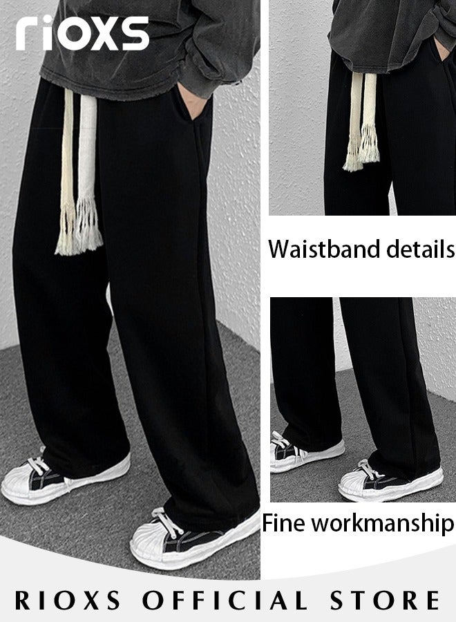 Men's Classic Sports Sweatpants, Elastic Waist Drawstring Casual Trousers, Comfortable Lounge Jogger with Side Pockets, Athletic Drawstring Open Bottom Pants, Suitable for Leisure and Outdoor Activities