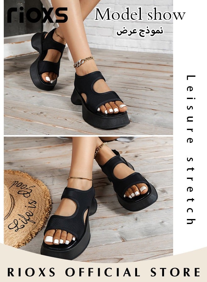 Women's Comfortable Round Toe Sandals Summer Open Toe Platform Casual Slip-on Slide Shoes