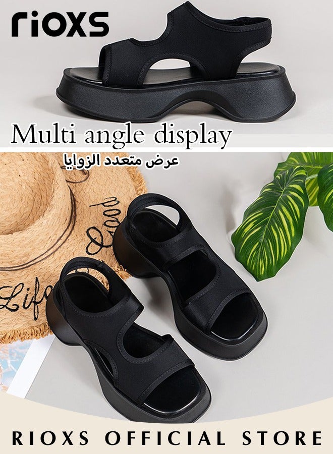 Women's Comfortable Round Toe Sandals Summer Open Toe Platform Casual Slip-on Slide Shoes