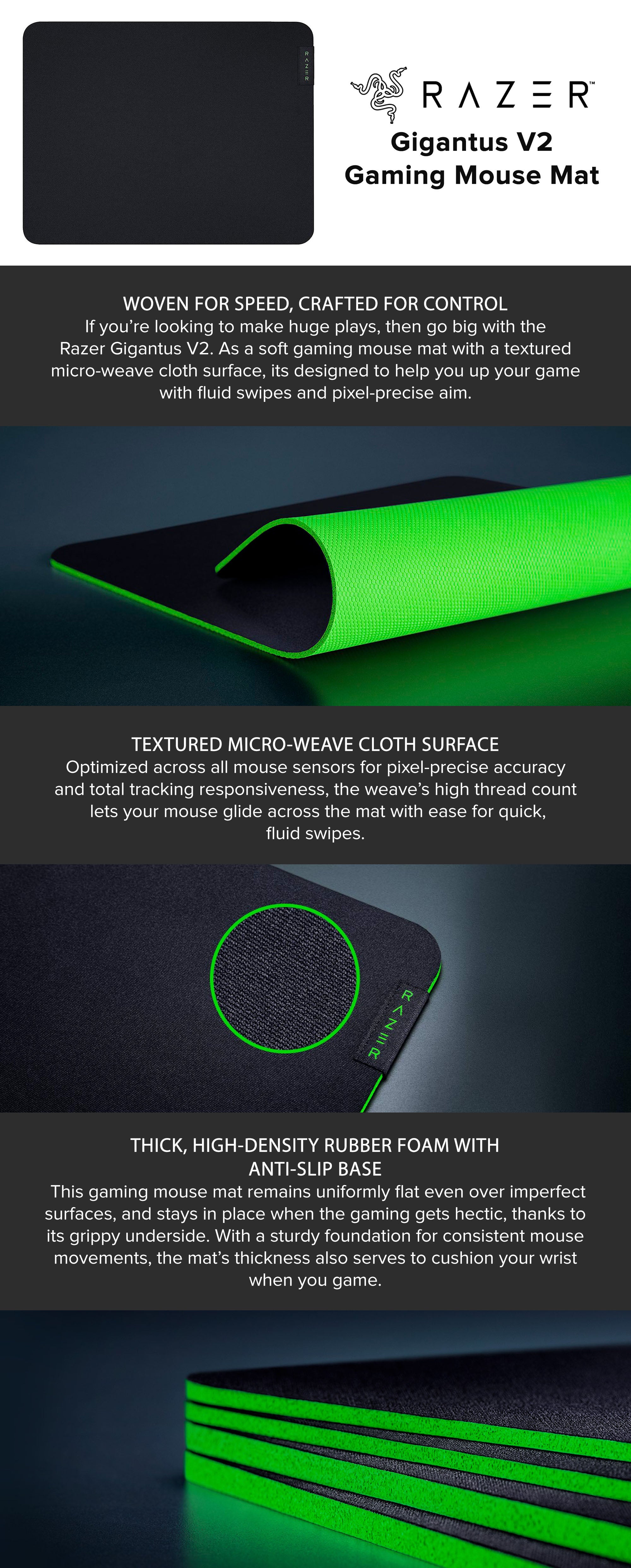 Gigantus V2 Cloth Gaming Mouse Pad (Medium): Thick, High-Density Foam - Non-Slip Base - Classic Black