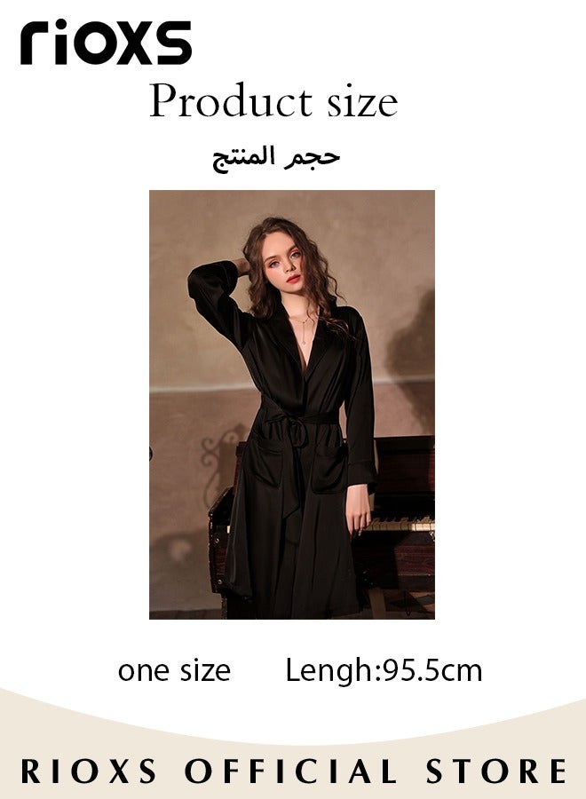 Women's Silky Robe Lightweight Kimono Bathrobe Long Belted Sleepwear Soft Loungewear With Pockets And Belts