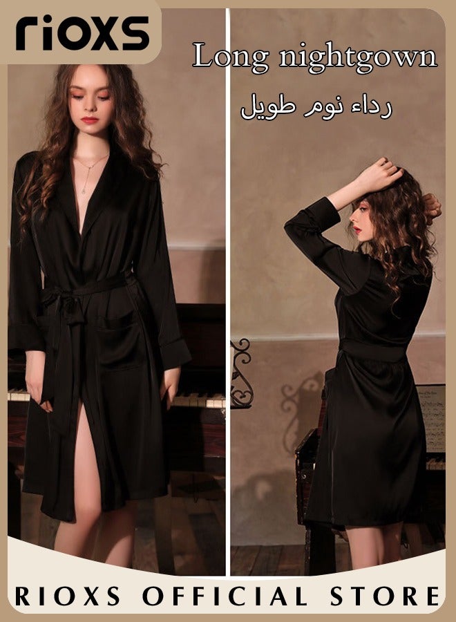 Women's Silky Robe Lightweight Kimono Bathrobe Long Belted Sleepwear Soft Loungewear With Pockets And Belts