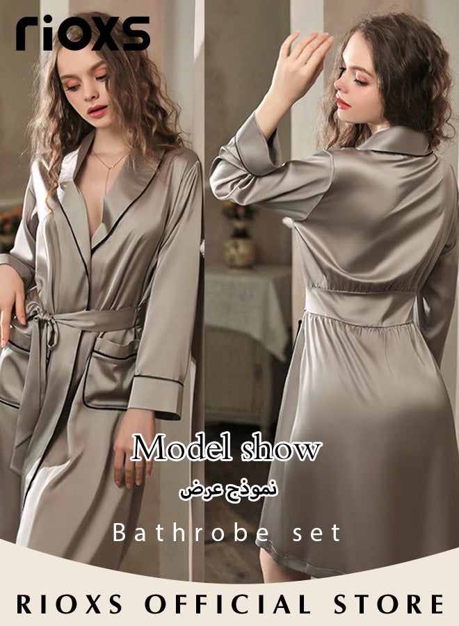 Women's Silky Robe Lightweight Kimono Bathrobe Long Belted Sleepwear Soft Loungewear With Pockets And Belts