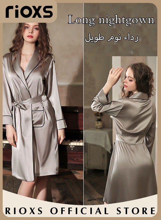 Women's Silky Robe Lightweight Kimono Bathrobe Long Belted Sleepwear Soft Loungewear With Pockets And Belts