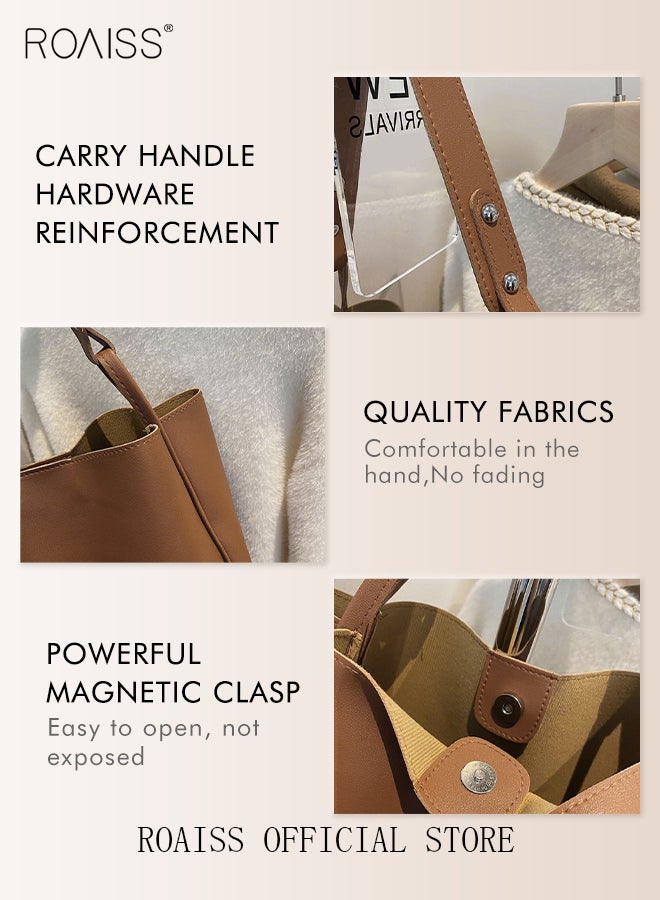Women's Large-Capacity Bag All-Match Commuter Shoulder Bag Student Tote Bag Shopper Handbag Retro Texture Brown