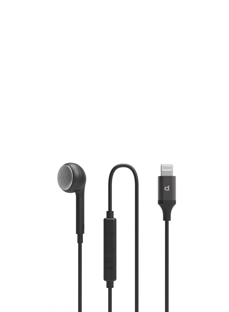 Mono Earphone Lightning Connector 1.2m/4ft/ Active In-Line Control Buttons/ High-Clarity Audio/ Enable Siri/ HD Sound/ Compatible to All Apple Lightning Devices Left or Right Ear - Black