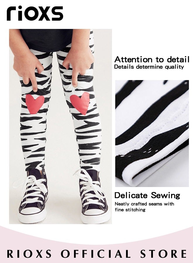 Kids Girls' Top and Pants Set, Little Girls' Short Sleeve Shirt and Long Pants Suits, Short Ruffled Sleeve with Zebra Strip Long Pants, 100% Cotton Breathable Outfits Summer Playwear for Casual, Daily Wear, Indoor and Outdoor, Black and White