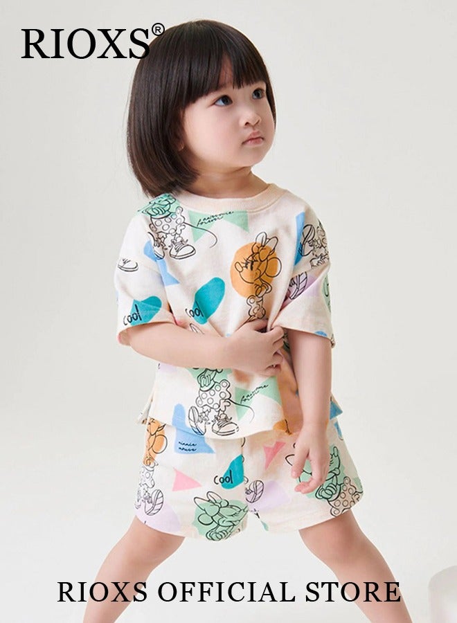 Toddler Girls Top and Short Sets Kids Short Sleeve Shirt Short Pants Suits Breathable 100% Cotton Outfits Summer Playwear