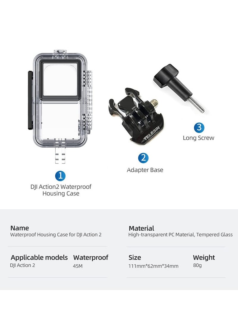 Waterproof Case for DJI Action 2 Dual-Screen Combo Housing Case 147Ft Diving Housing Case Protective Shell