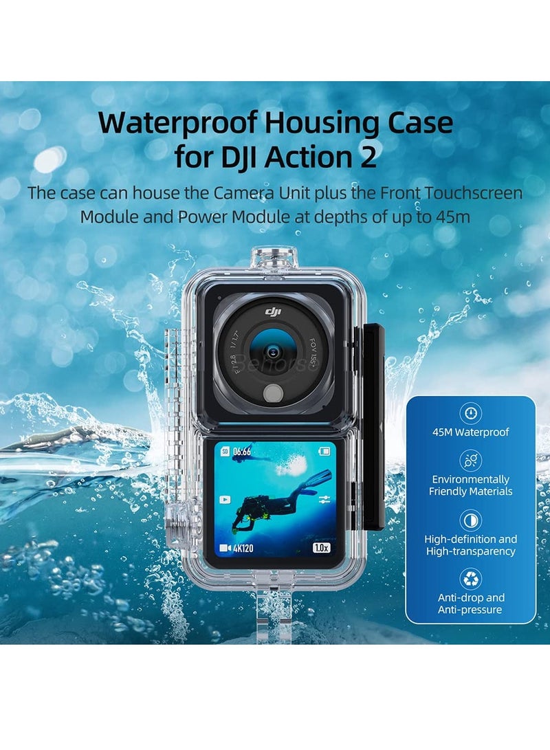 Waterproof Case for DJI Action 2 Dual-Screen Combo Housing Case 147Ft Diving Housing Case Protective Shell