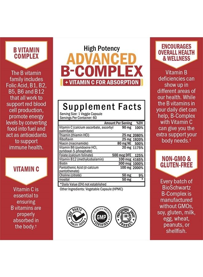 BioSchwartz Advanced B-Complex with Vitamin C for Maximum Absorption - 60ct