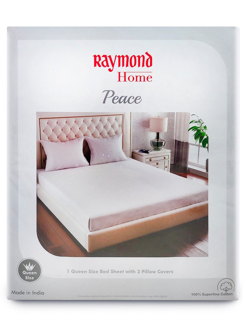 Raymond Home Queen Flat sheet Super Soft 180 TC Pure Cotton (225x254 cm, 46x69 cm) Flat sheet & 2 PillowCases-Pure White