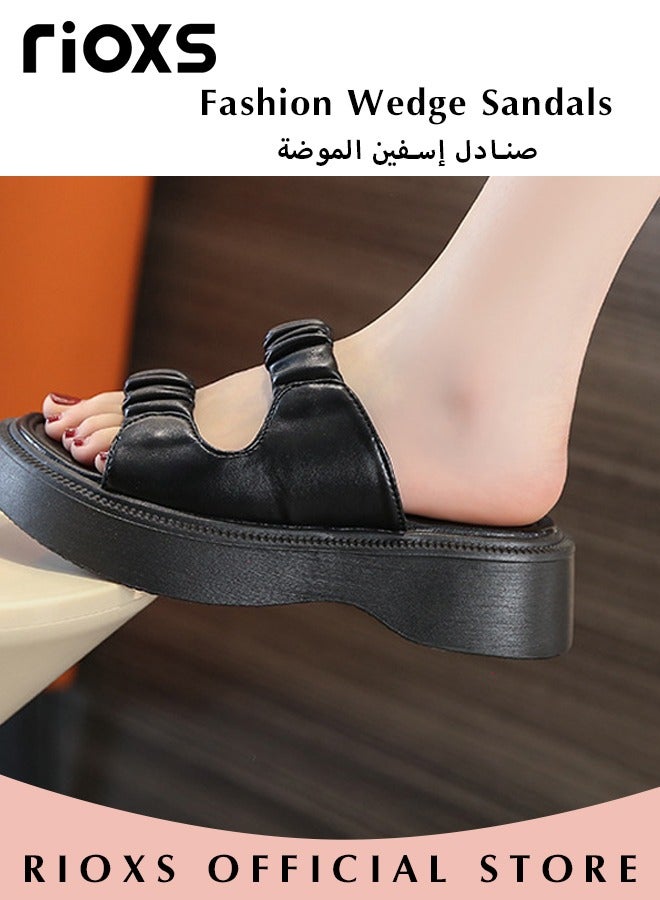 Women's Summer Fashion Open Toes Platform Wedge Sandals Casual Non-slip Beach Sandals Comfort Round Toe Shoes