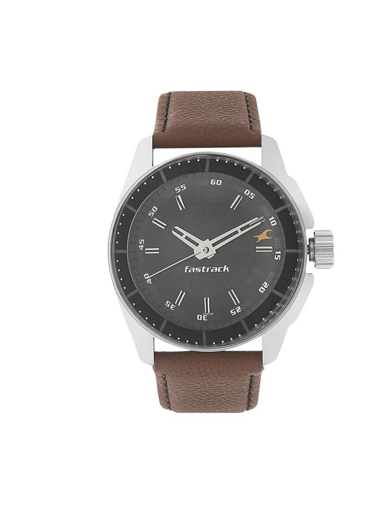 Fastrack Quartz Analog Black Dial Leather Strap Watch for Guys