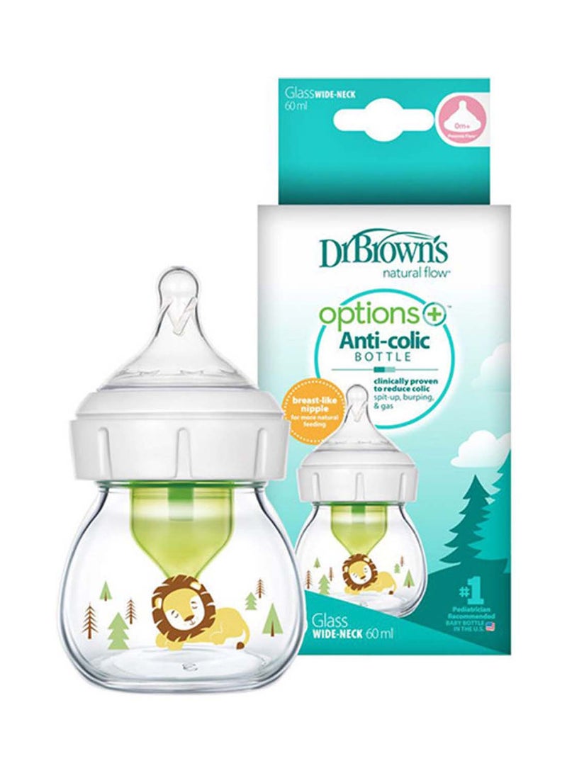 Glass W-N Anti-Colic Options+ Bottle With Lion Deco With Preemie Nipple, 2 Oz/60 Ml, 1-Pack