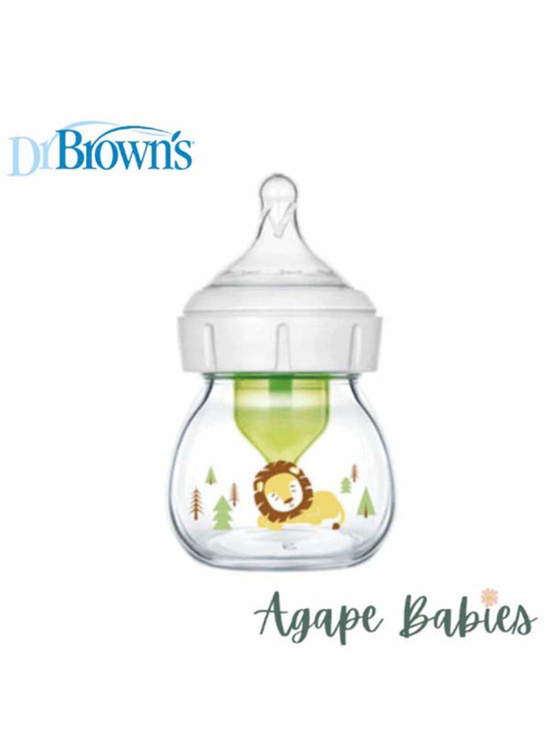 Glass W-N Anti-Colic Options+ Bottle With Lion Deco With Preemie Nipple, 2 Oz/60 Ml, 1-Pack