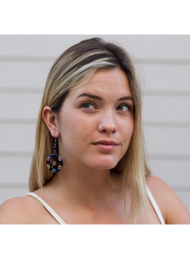 Peace Sign Dangle Earrings With Organic Wood Earring Hippie Accessories And Hippie Costume For 60S Or 70S