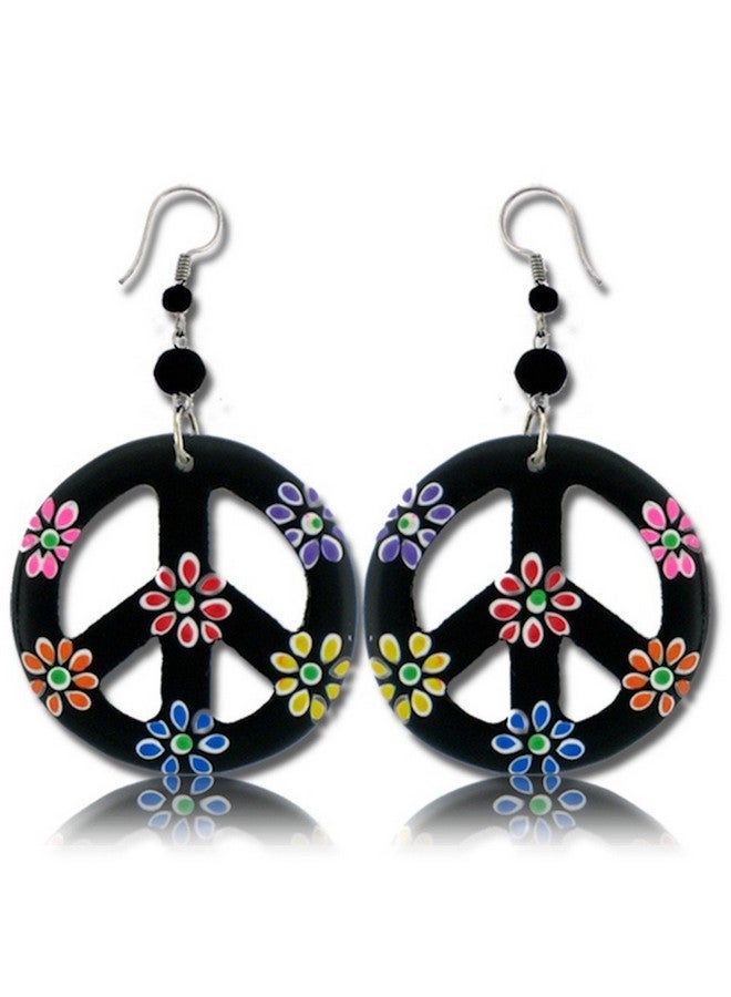 Peace Sign Dangle Earrings With Organic Wood Earring Hippie Accessories And Hippie Costume For 60S Or 70S