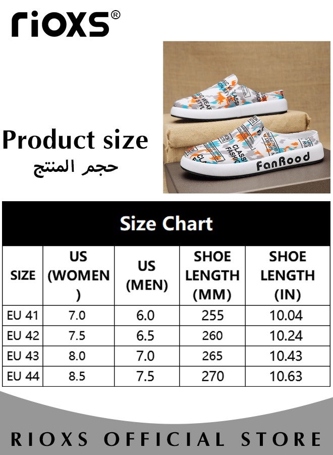 Men's Fashion Summer Letter Graffiti Canvas Slippers Breathable Casual Closed Toes Shoes Soft Insole Slip On Shoes