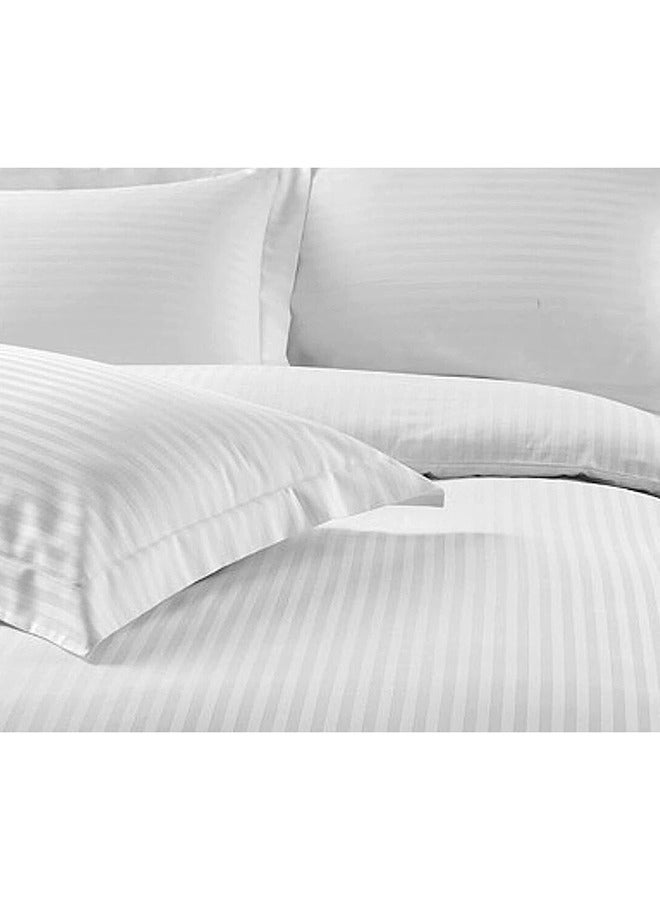 6-Piece Premium King Size Bedding Set, White Striped Design-1 Full/King Size Luxury Bedsheet with Stripped Pattern with 1 Soft Duvet and 4 Pillowcases – Suitable for Home and Hotels