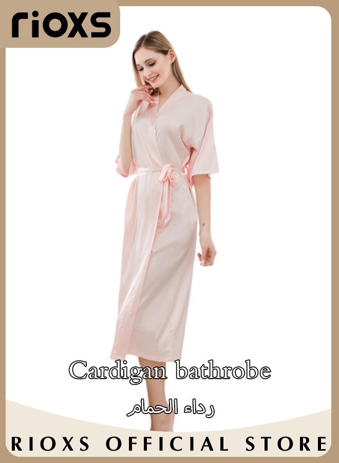 Women's Silky Robe Lightweight Kimono Bathrobe Long Belted Robes Soft Loungewear Robes