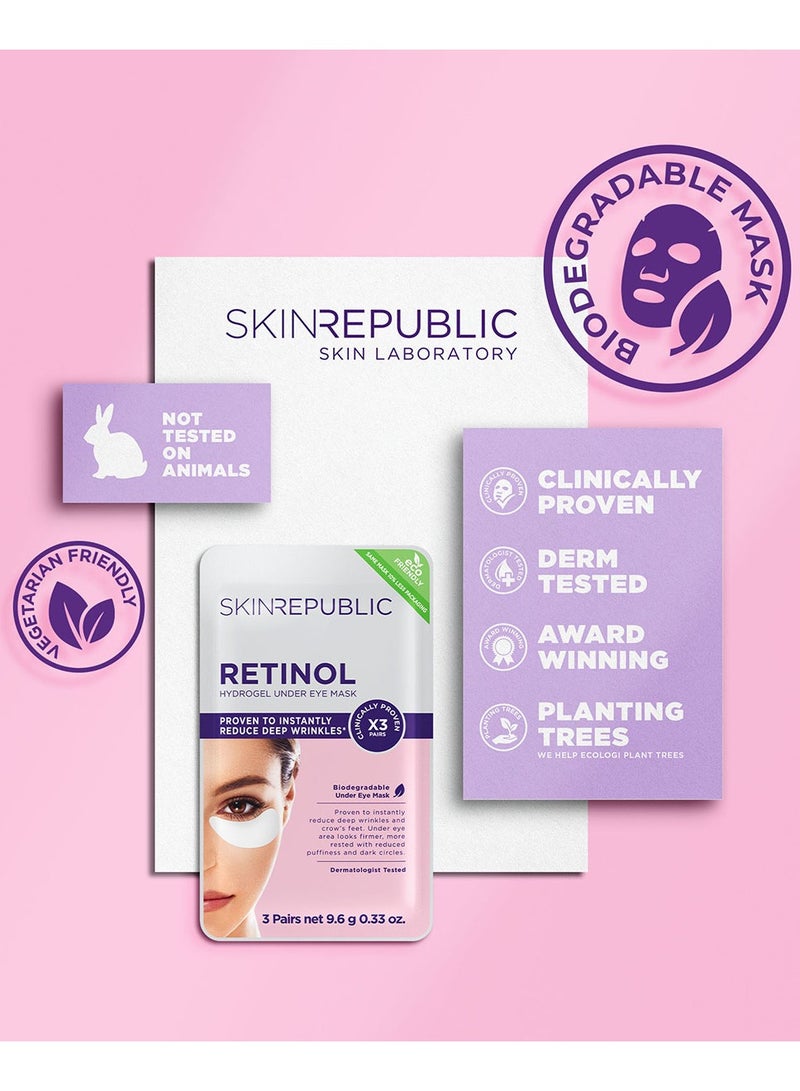 Retinol Hydrogel Under Eye Patches (9 Pairs) – Under Eye Masks with Niacinamide & Vitamin B5, Reduces Wrinkles, Crow’s Feet, Puffiness & Dark Circles, Hydrates, Brightens & Soothes Skin