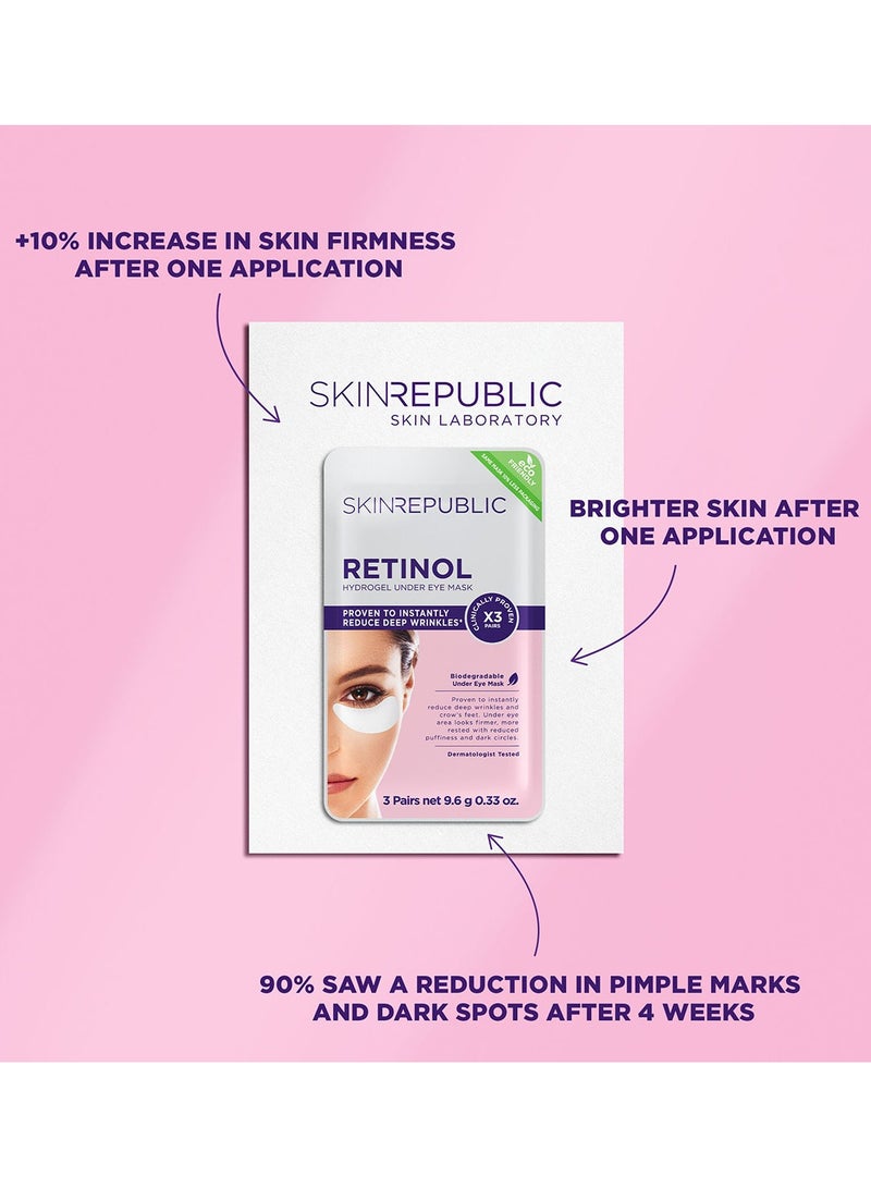 Retinol Hydrogel Under Eye Patches (9 Pairs) – Under Eye Masks with Niacinamide & Vitamin B5, Reduces Wrinkles, Crow’s Feet, Puffiness & Dark Circles, Hydrates, Brightens & Soothes Skin