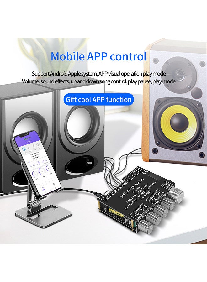 BT5.0 Intelligent 2.1 Channel Power Audio Stereo Subwoofer Amplifier Board 50W+50W+100W Treble Bass Note Tuning Mobilephone APP Contro
